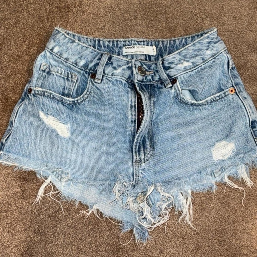 Garage Light Blue Frayed Jean Shorts